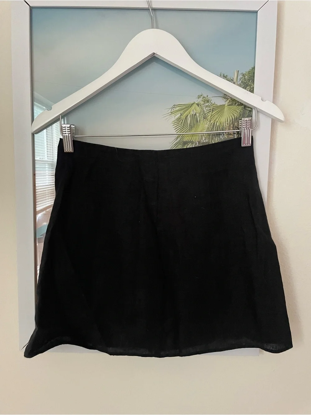 Reformation Candy Mini Skirt Black 100% Linen Button Front in Size 0